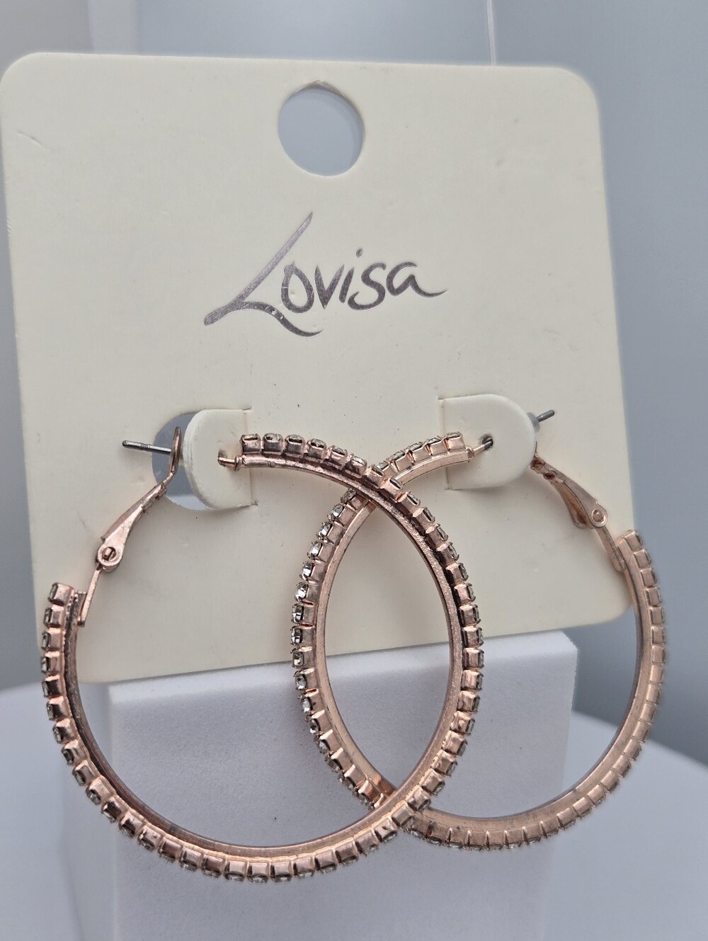✨2/$10✨ Lovisa Rose Gold-Tone Rhinestone Hoop Earrings Sparkle Statement 1.75"
